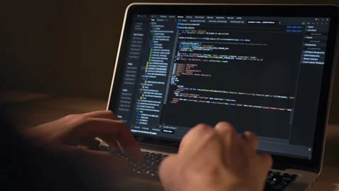 Programmer creating site or app. Working on tablet computer, testing virus Stock-Footage 334586589