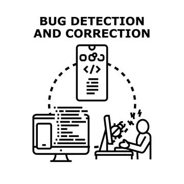Programmer debugging software code fixing system errors Stock Illustration