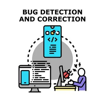 Programmer debugging software code fixing system errors Stock Illustration