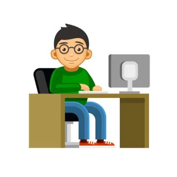Programmer on Desktop Computer Coding and Programming. Vector Stock Illustration