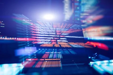 Programmer developer screen. Desktop PC monitor photo. IT business. Stock Photos