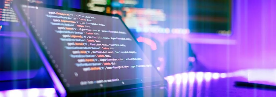 Programmer developer screen. Desktop PC monitor photo. IT business. Foto stock