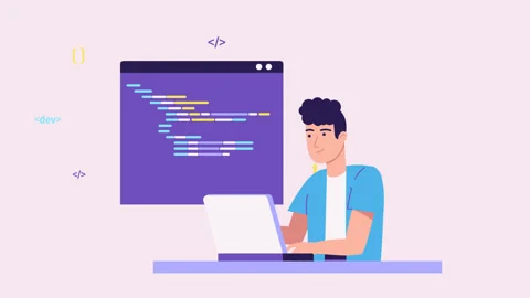 Programmer developer working on code, coding, testing, debugging, analysing Stock Footage 255387503