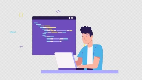 Programmer developer working on code, coding, testing, debugging, analysing Stock Footage 255387612