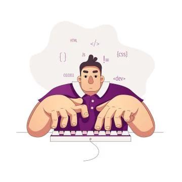 Programmer developer working on code, coding, testing, debugging. Vector 스톡 일러스트