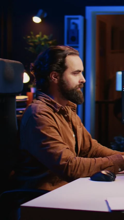 Programmer developing code on computer screen while in personal office Stock Footage 264510664