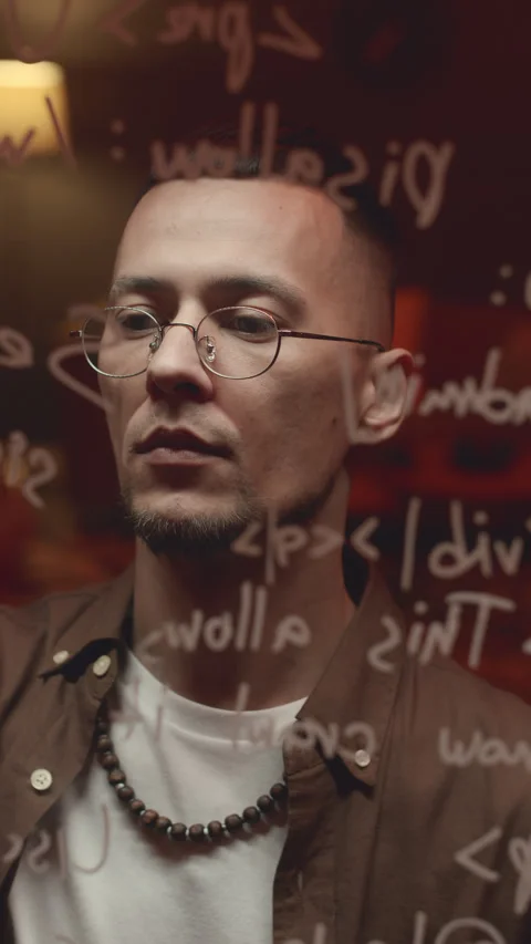 Programmer Developing Command Prompt at Glass Board Stock Footage 259154673