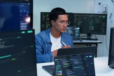 Programmer Developing Digital Software and AI Technology Stock Photos