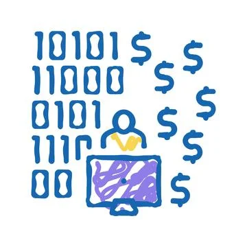 Programmer developing financial application icon doodle illustration Illustrazione stock