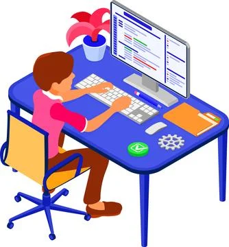 Programmer developing online chat website イラスト素材
