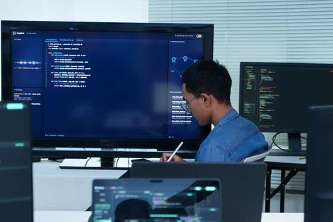 Programmer Developing Software with Artificial Intelligence Code 写真素材