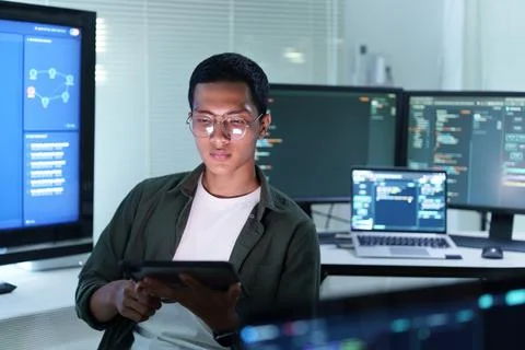 Programmer Developing Software with Artificial Intelligence Technology Stock Photos