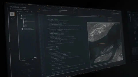 Programmer Developing the virtual world inside of the modern software network Video stock 202094159