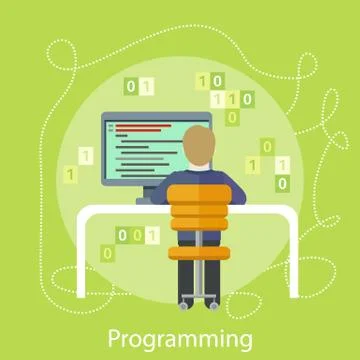 Programmer with Digital Devices on Workplace Stock Illustration