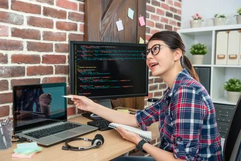 Programmer displaying and representing Foto stock