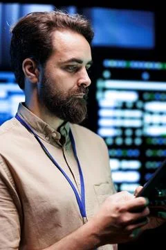 Programmer does server examination Stock Photos