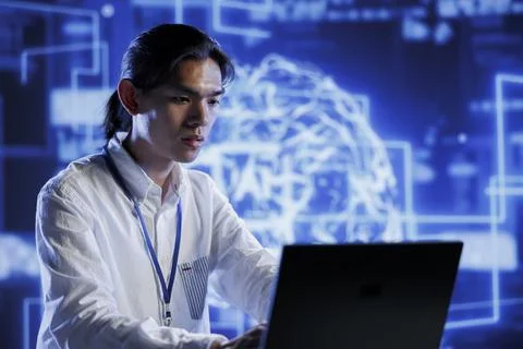 Programmer doing AI simulation 写真素材