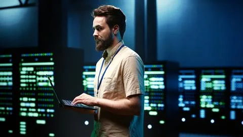Programmer doing server examination Stock Photos