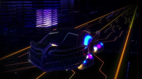 Programmer Driving Cyber Hologram Of Car In City Of Database Code Information Stock Footage 194465519