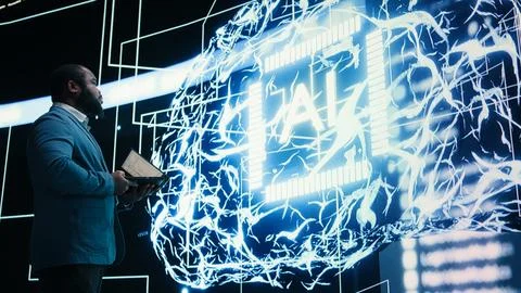 Programmer enforces artificial intelligence neural network agent guardrails Foto stock