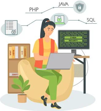 Programmer engineering and coding. Programmer working on web development on Stock Illustration