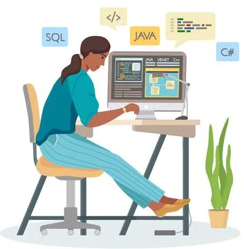 Programmer engineering and coding. Programmer working on web development on Stock Illustration