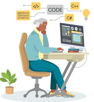 Programmer engineering and coding. Programmer working on web development on Stock Illustration