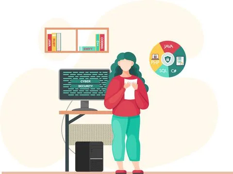 Programmer engineering and coding. Programmer working on web development on Stock Illustration