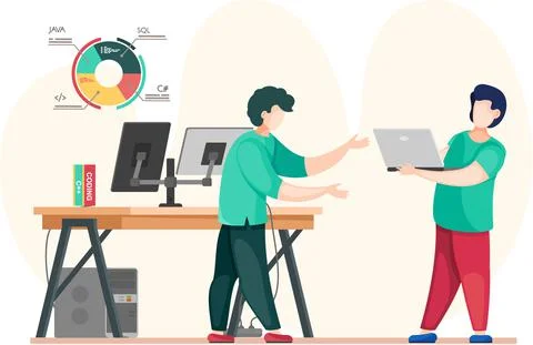 Programmer engineering and coding. Programmer working on web development on Stock Illustration