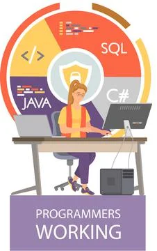 Programmer engineering and coding. Programmer working on web development on Stock Illustration