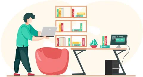 Programmer engineering and coding. Programmer working on web development on Stock Illustration