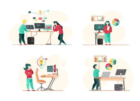 Programmer engineering and coding. Programmer working on web development on Stock Illustration