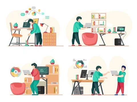 Programmer engineering and coding. Programmer working on web development on Stock Illustration