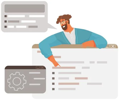 Programmer engineering and coding. Set of programmers working on web development Stock Illustration