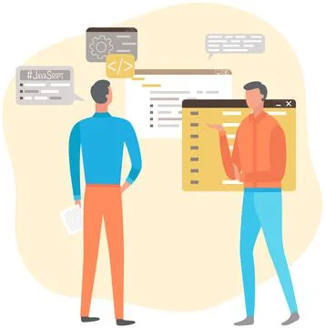 Programmer engineering and coding. Set of programmers working on web development Stock Illustration