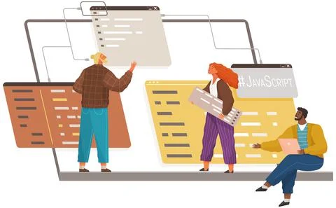 Programmer engineering and coding. Set of programmers working on web development Stock Illustration