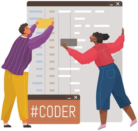 Programmer engineering and coding. Set of programmers working on web development Stock Illustration