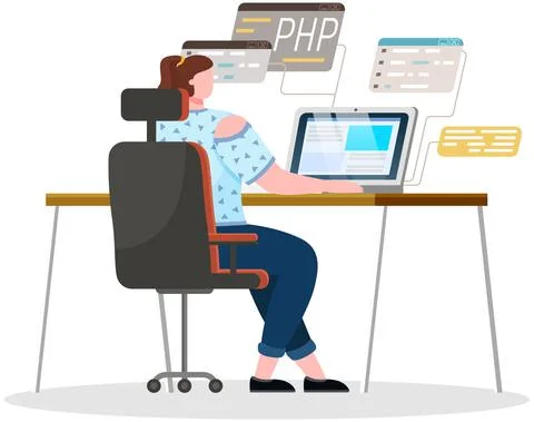 Programmer engineering and coding. Set of programmers working on web development Stock Illustration