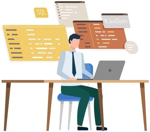 Programmer engineering and coding. Set of programmers working on web development Stock Illustration