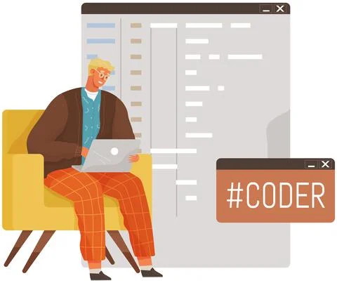 Programmer engineering and coding. Set of programmers working on web development Stock Illustration