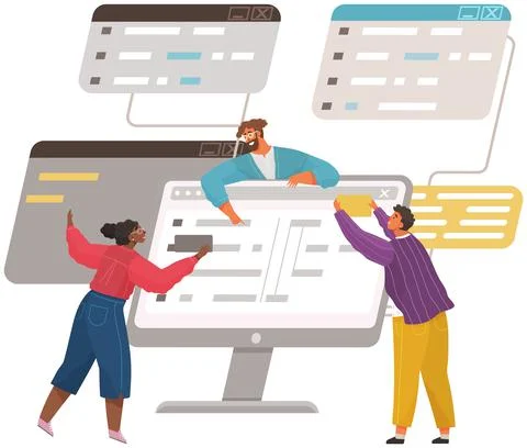 Programmer engineering and coding. Set of programmers working on web development Stock Illustration