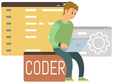 Programmer engineering and coding. Set of programmers working on web development Stock Illustration