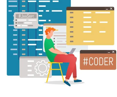 Programmer engineering and coding. Set of programmers working on web development Stock Illustration