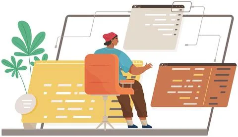 Programmer engineering and coding. Set of programmers working on web development Stock Illustration