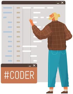 Programmer engineering and coding. Set of programmers working on web development Stock Illustration