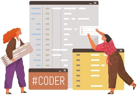 Programmer engineering and coding. Set of programmers working on web development Stock Illustration