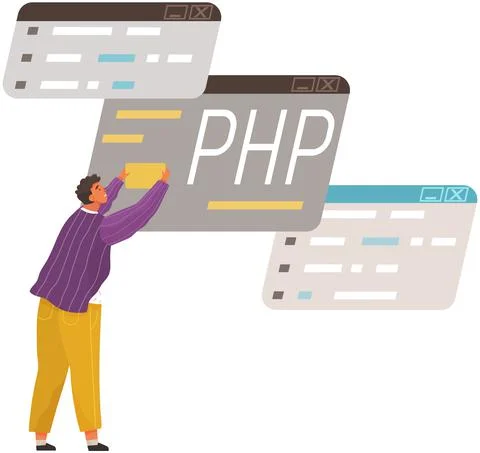 Programmer engineering and coding. Set of programmers working on web development Stock Illustration