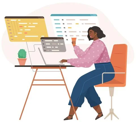 Programmer engineering and coding. Set of programmers working on web development Stock Illustration