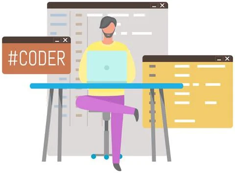 Programmer engineering and coding. Set of programmers working on web development Stock Illustration