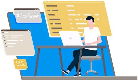 Programmer engineering and coding. Set of programmers working on web development Stock Illustration